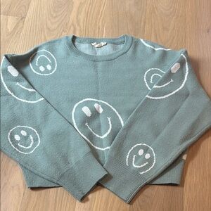 Altar'd State Teal Smiley Face Sweater